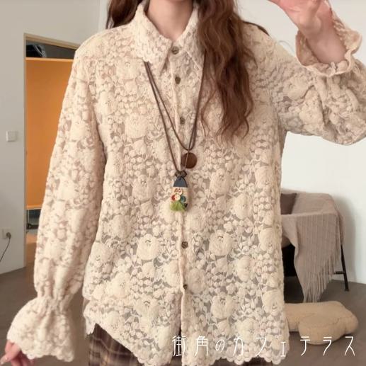 樂天商城 - セーター リボン 30代 40代 レース レディース ママ ロング丈 ゆったり 長袖 Vネック 襟付き Aライン フレア ボタン 花柄 フラワー かわいい 大人可愛い 大人女子 こなれ感 シンプル カジュアル 大人 上品 おしゃれ お洒落 ラフ コンサバ フェミニン ガーリー デート