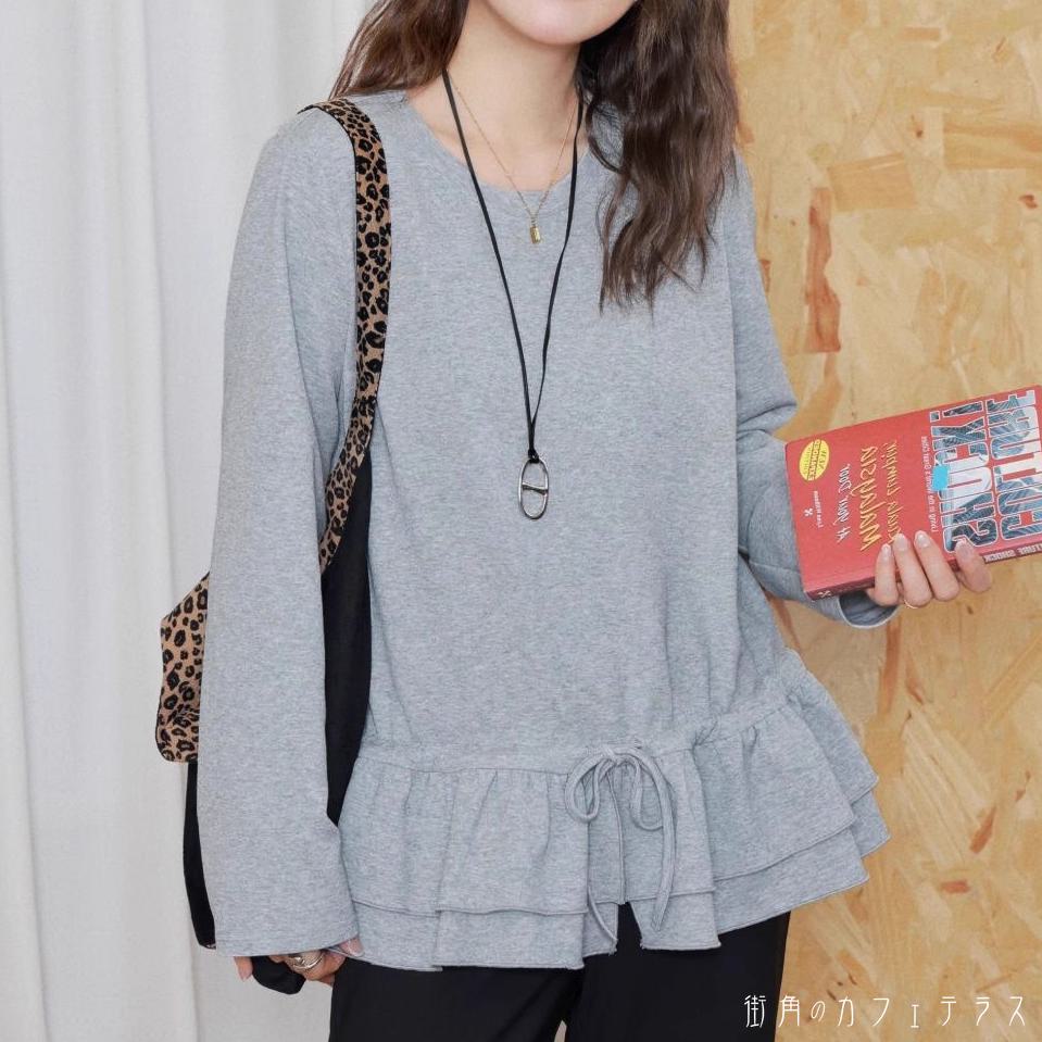 樂天商城 - セーター ティアードフリル 30代 40代 女性用 レディース ロング丈 ゆったり 長袖 Uネック Aライン フレア プルオーバー 無地 かわいい 大人可愛い 大人女子 こなれ感 シンプル カジュアル 大人 上品 おしゃれ お洒落 ラフ コンサバ フェミニン ガーリー デート お出かけ