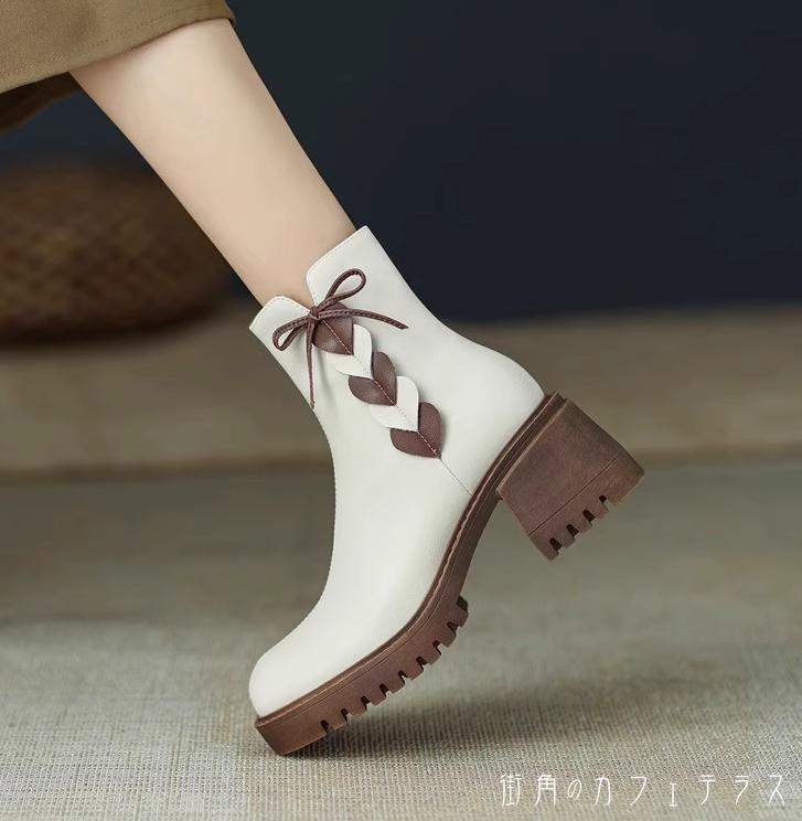 ブーツ 裏起毛 寒さ対策 もこもこ 裏ボア ゴツゴツ アーモンドトゥ 飾り エレガント 可愛い 大人可愛い..