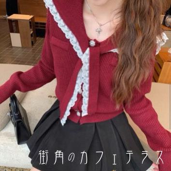 樂天商城 - セーター 3色 リブニット リボン レース トップス 20代 30代 40代 女性用 レディース ママ ロング丈 長袖 Vネック Aライン フレア プルオーバー 厚手生地 あったか 温かい 無地 かわいい 大人可愛い 大人女子 こなれ感 シンプル カジュアル 大人 上品 おしゃれ お洒落 ラフ
