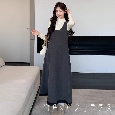 樂天商城 - ロングワンピ 2色 セットアイテム マキシ ゆったり セーター 長袖 ジャンパースカート ハイネック Aライン フレア プルオーバー 厚手生地 可愛い 大人可愛い きれいめ シンプル カジュアル シック コンサバ 華やか 大人 上品 おしゃれ お洒落 主役級 こなれ感 高見え 無地 冬