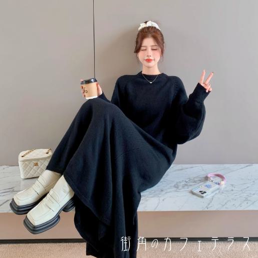 樂天商城 - ロングワンピ リブニット マキシ 大きい ゆったり 長袖 Uネック ハイネック Aライン フレア プルオーバー 厚手生地 伸縮性 可愛い 大人可愛い きれいめ シンプル カジュアル シック コンサバ 華やか 大人 上品 おしゃれ お洒落 主役級 こなれ感 無地 冬 レディース 女性用