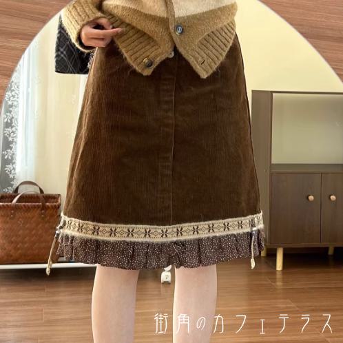 樂天商城 - ロングスカート 冬 ひざ丈 フレア Aライン 厚手 フリル かわいい 大人可愛い きれいめ カジュアル 大人 上品 おしゃれ お洒落 レトロ こなれ感 コンサバ系 ラフ 抜け感 レディライク ガーリー 30代 40代 レディース 女性用 ママ服 デート お出かけ お呼ばれ 休日 アウトドア