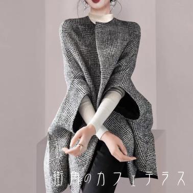 樂天商城 - ロングコート ロング 長袖 Vネック フレア Aライン ボタン チェック 厚手 裏地 グレー 大人カラー ニュアンスカラー かわいい 大人可愛い 綺麗 シンプル カジュアル 大人 上品 おしゃれ お洒落 大人女子 こなれ感 エレガント コンサバ 定番アイテム 体型カバー フェミニン 冬