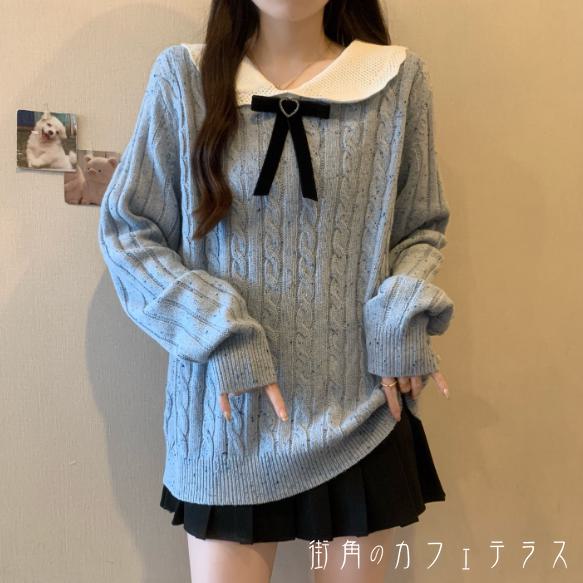 セーター リブニット 30代 40代 女性用 レディース ママ ゆったり 長袖 Vネック 襟付き Aライン フレア プルオーバー リボン 厚手生地 防寒 あったか 無地 かわいい 大人可愛い 大人女子 こなれ感 シンプル カジュアル 大人 上品 おしゃれ お洒落 ラフ フェミニン ガーリー デート お出かけ お茶会 女子会 休日 授業参観 冬 着回し デイリーユース 普段使い ファッション コーデ 定番アイテム グレー 大人カラーLINE友だち登録はコチラから &gt&gtケーブルニット風デザインのリブニットセーターですリボン装飾が施されており、着るだけでガーリーな雰囲気♡【カラー】グレー【サイズ】M　LサイズM：体重60L ：体重60-72【商品について】・お手持ちのパソコン・スマホの画面により商品のお色に若干の差がございます。・サイズは買付け先の生産表記ですが測り方により1-3cmほど誤差がある場合がございます。・ノーブランド商品はタグや洗濯表示がないものもあります。【納期について】・2週間-3週間【返品について】・サイズ交換、お色交換などの返品、交換は行っておりませんのでサイズは十分にお確かめの上、ご購入をお願いいたします。・海外製品は日本のものに比べて縫製が粗い場合がございます。糸の始末が悪い、ファスナーが上がりにくい、ボタンのつけ方が甘いということは海外基準では返品対象となりませんのでご理解お願いいたします。【商品コード】 TP-3730