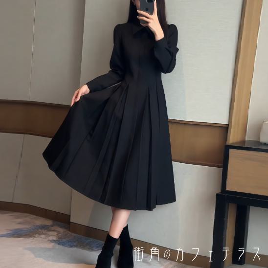 樂天商城 - ロングワンピ ミモレ 長袖 Vネック 襟付き Aライン フレア プルオーバー エレガント 可愛い 大人可愛い きれいめ シンプル カジュアル シック コンサバ 華やか 大人 上品 おしゃれ お洒落 主役級 こなれ感 高見え 無地 レディース 女性用 ママ 20代 30代 40代 通勤 デート