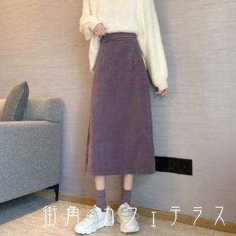 樂天商城 - ロングスカート 9色 冬 アンクル丈 フレア Aライン ハイウエスト スリット 伸縮性 ウエストゴム 厚手 防寒 温かい かわいい 大人可愛い きれいめ カジュアル 大人 上品 おしゃれ お洒落 コンサバ系 ラフ 抜け感 モード系 レディライク ガーリー 無地 30代 40代 レディース