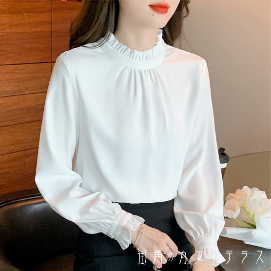 樂天商城 - ブラウス 30代 40代 女性用 レディース ママ デコラティブ 長袖 ハイネック Aライン フレア プルオーバー タッグ 薄手生地 無地 かわいい 大人可愛い 大人女子 こなれ感 シンプル カジュアル 大人 上品 おしゃれ お洒落 ラフ コンサバ エレガント シック デート お出かけ