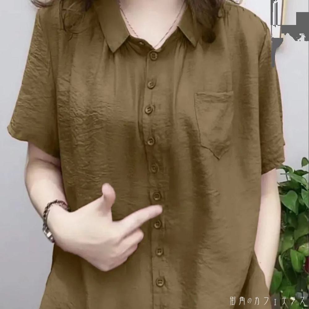 樂天商城 - レディース トップス シャツ ブラウス クルーネック Vネック シンプル カジュアル きれいめ 大人かわいい こなれ感 体型カバー 二の腕カバー スタイルアップ ベーシック ゆったり 抜け感 半袖 シャンパン レンガ ピンク ブルー グリーン 20代 30代 40代 通勤 通学 オフィス