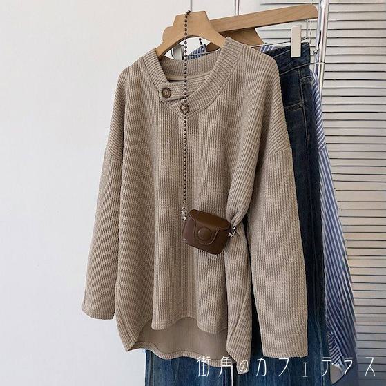 樂天商城 - レディース トップス カットソー クルーネック シンプル カジュアル きれいめ 大人かわいい ゆったり リラックス 体型カバー 二の腕カバー スタイルアップ こなれ感 長袖 カーキ 20代 30代 40代 通勤 通学 オフィス お出掛け 女子会 お呼ばれ 春夏