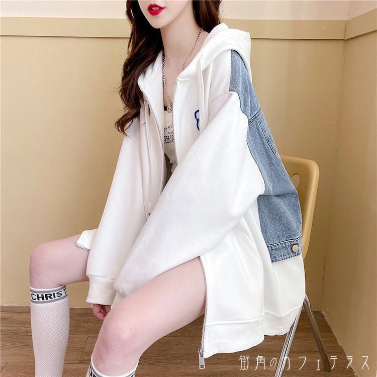 樂天商城 - レディース アウター 防寒 羽織り ジャケット フルジップ パーカー クルーネック スウェット カラー切り替え カラーブロック 素材組み合わせ ドッキング シンプル カジュアル きれいめ 大人かわいい 体型カバー 二の腕カバー スタイルアップ こなれ感 抜け感 キュート