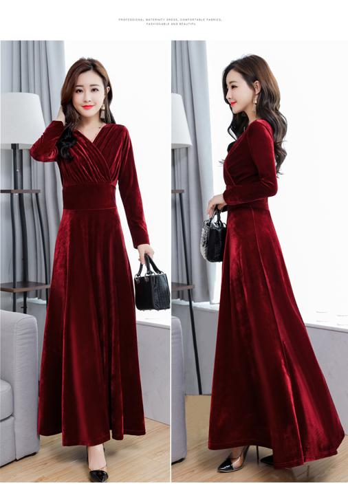 ロングドレス ドレス レディース Vネック カシュクール Aライン 長袖 フレアスカート ベロア素材 ベルベット 大きいサイズ ロングワンピース ロングワンピ フレア スカート ロングスカート 赤 紫 青 黒 レッド ワイン パープル ブルー ブラック 秋 冬 春 20代 30代 40代