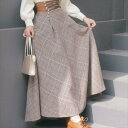 ロングスカート チェック柄 マキシ丈 ハイウェスト コルセット風 Aライン・フレア 体系カバー カジュアル 秋