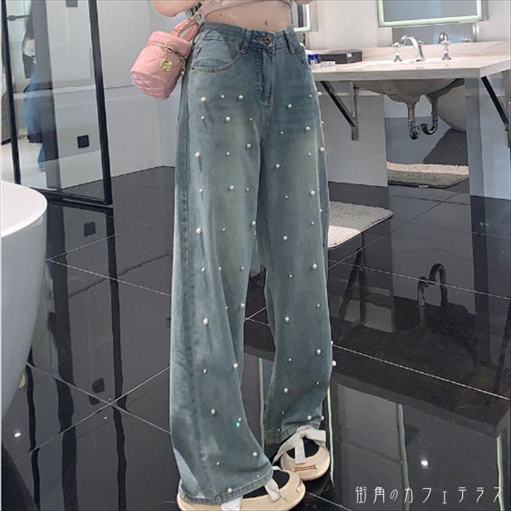 デニムパンツ パンツ ボトムス ロング アンクル丈 マキシ 装飾 ビジュー ポケット ...