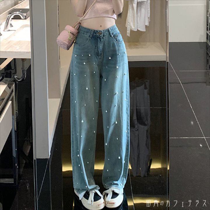 デニムパンツ パンツ ボトムス ロング アンクル丈 マキシ 装飾 ビジュー ポケット ...