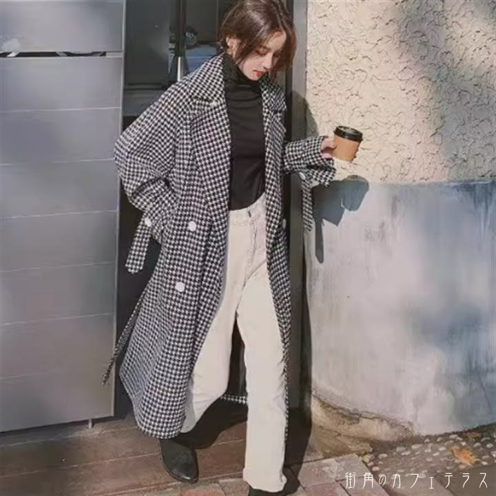 アウター ロングコート 羽織り チェスターコート ロング マキシ丈 袖あり 長袖 Vネック フレア Aライン ウエストリボン ボタン かわいい 大人可愛い 綺麗 シンプル カジュアル 大人 上品 おしゃれ お洒落 大人女子 こなれ感 コンサバ 定番アイテム 体型カバー 千鳥格子 秋