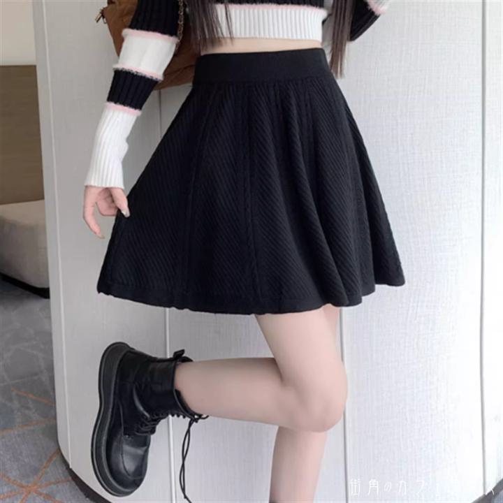 スカート 4色 ミニスカート ニットスカート Aライン フレア ミニ 立体感 ウエストゴム ハイウエスト ニ..
