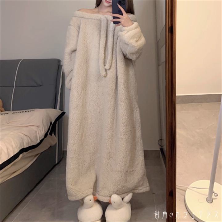 パジャマ ルームウェア 部屋着 ナイトウェアレディース ワンピース ロング マキシ 袖あり 長袖 Aライン フレア 厚手 フリース ふわふわ もこもこ 可愛い 大人可愛い きれいめ シンプル カジュアル コンサバ 華やか 大人 おしゃれ お洒落 レトロ こなれ感 フェミニン ラフ
