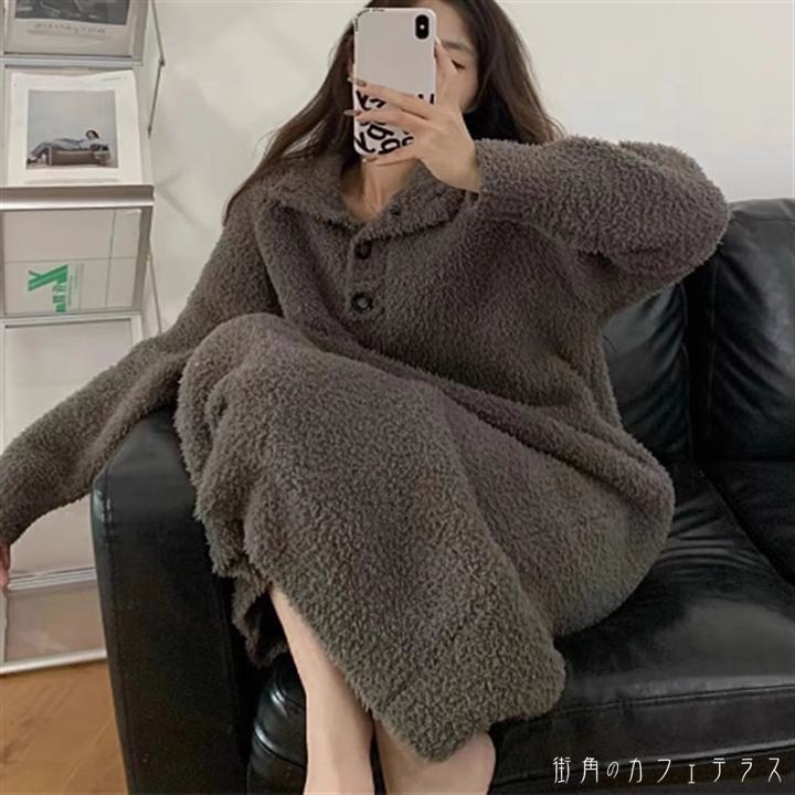 パジャマ ルームウェア 部屋着 ナイトウェアレディース ワンピース クルーネック スカート ロング マキシ 袖あり 長袖 Aライン フレア 厚手 フリース ふわふわ もこもこ 可愛い 大人可愛い きれいめ シンプル カジュアル シック コンサバ 華やか 大人 上品 おしゃれ お洒落