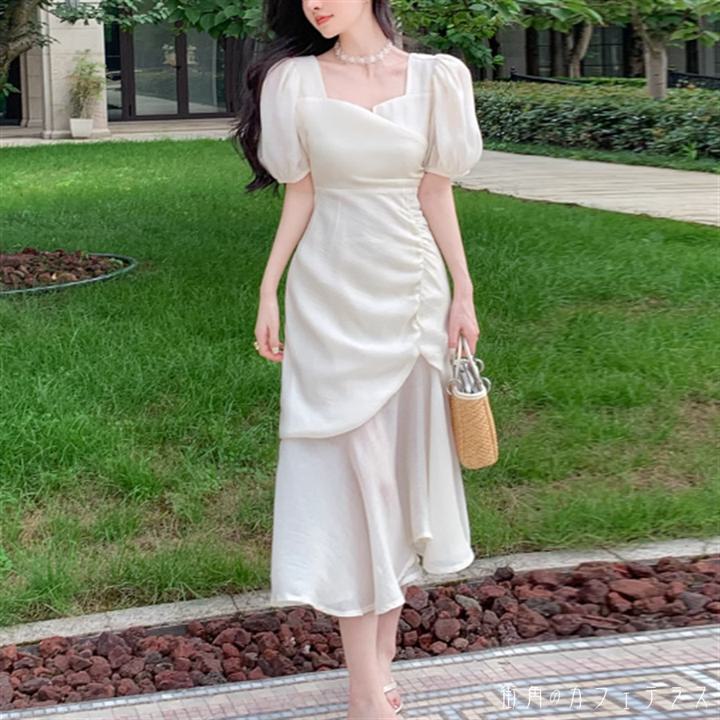 ドレス ロングドレス ワンピース 衣装 パーティドレス マーメイドスカート ロング ミモレ 袖あり 半袖 ラウンドネック Aライン フレア リボン 透け感 シースルー 異素材ドッキング 薄手生地 エレガント 可愛い 大人可愛い きれいめ シンプル カジュアル シック コンサバ