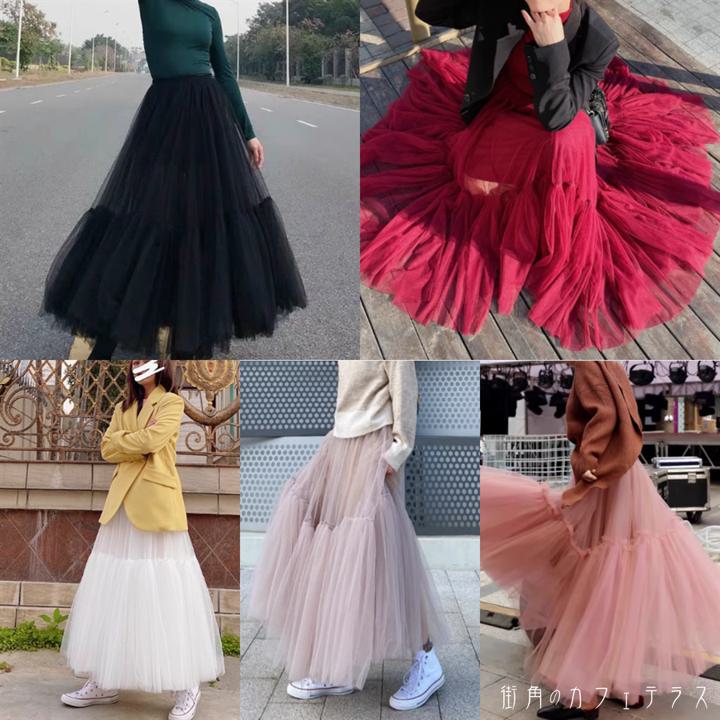 スカート 5色 ロングスカート チュールスカート Aライン フレア ロング マキシ 透け感 シースルー 薄手生地 かわいい 大人可愛い 大人女子 こなれ感 シンプル カジュアル 大人 上品 おしゃれ お洒落 ラフ フェミニン ガーリー 無地 春 夏 20代 30代 レディース 女性 デート