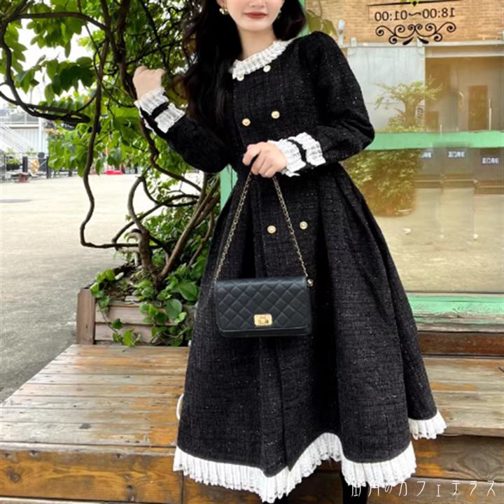 ドレス ロングドレス ワンピース 衣装 パーティドレス ロング 袖あり 長袖 クルーネック Aライン フレ..