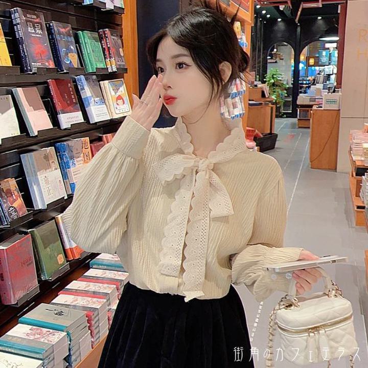 樂天商城 - レディース トップス ブラウス リボン シンプル きれいめ 大人かわいい モノトーン 素材切り替え こなれ感 長袖 ベージュ ブラック 黒 20代 30代 40代 通勤 通学 オフィス お出掛け 女子会 お呼ばれ 春夏