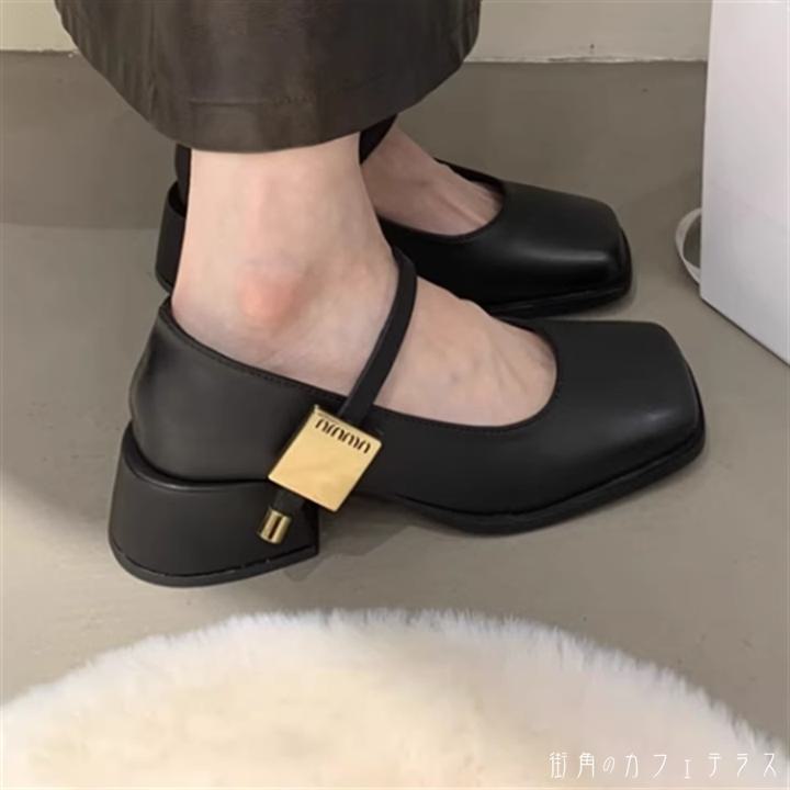 樂天商城 - シューズ 靴 パンプス 3色 ハイヒール チャンキーヒール スクエアトゥ アーモンドトゥ 装飾 PU フェイクレザー レザー 革 合皮 光沢 つや レトロ エレガント 可愛い 大人可愛い きれいめ シンプル カジュアル シック コンサバ 華やか 大人 上品 おしゃれ お洒落 こなれ感