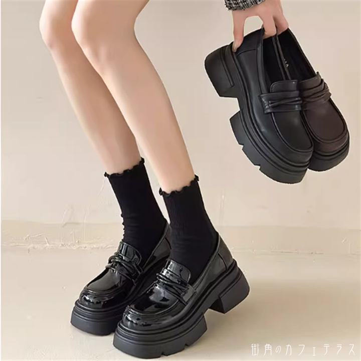 シューズ 靴 2パターン 光沢 マット ローファー 厚底 丸トゥ ラウンドトゥ PU フェイクレザー レザー ..