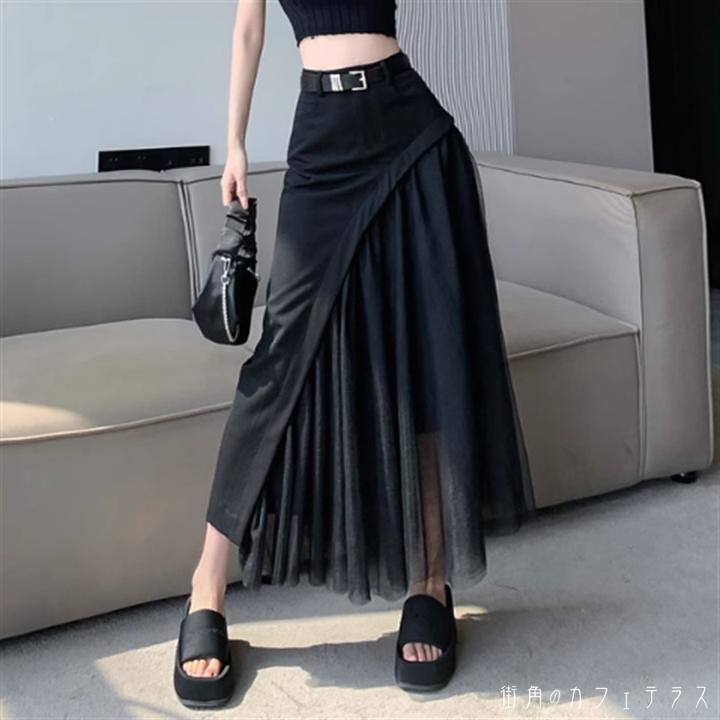 スカート ロングスカート Aライン フレア ロング マキシ アンクル 異素材切り替え ドッキング 透け感 シースルー 薄手生地 裏地 かわいい 大人可愛い 大人女子 こなれ感 シンプル カジュアル 大人 上品 おしゃれ お洒落 ラフ エレガント 春 夏 20代 30代 40代 レディース 2