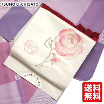 全品ポイント5倍！100円クーポンも！正絹「tsumori chisato」 京袋帯 正絹 バラ刺繍（オフシロ/334-B）帯単品 京袋名古屋帯 なごや帯 ツモリチサト レディース 着物 和装 可愛い かわいい ガーリー 大人 白 生成り 薔薇 花柄 ブランド silk【あす楽】