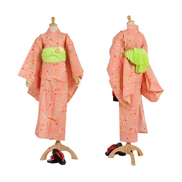 ■ 適応身長140-150cm ■「tsumori chisato(ツモリチサト)」仕立て上がりこども浴衣(染) - 花火(ピンク/5ty-23) - TSUMORI CHISATO 桃色 水彩 子供 キッズ 女の子 女児 ジュニア 綿 変わり織 プレタ 即日発送可【あす楽】【新品】