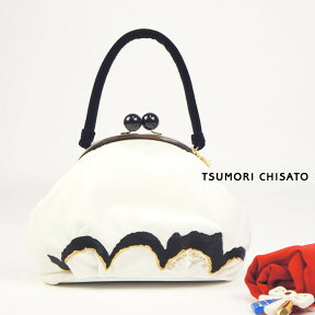 【特別価格】tsumori chisato ツモリチサト がまぐちバッグ ねこ波刺繍バッグ ブラック 黒 猫 動物 ネコ 白 バック ベルベット ベロア【超特価】【SALE】【あす楽】【新品】