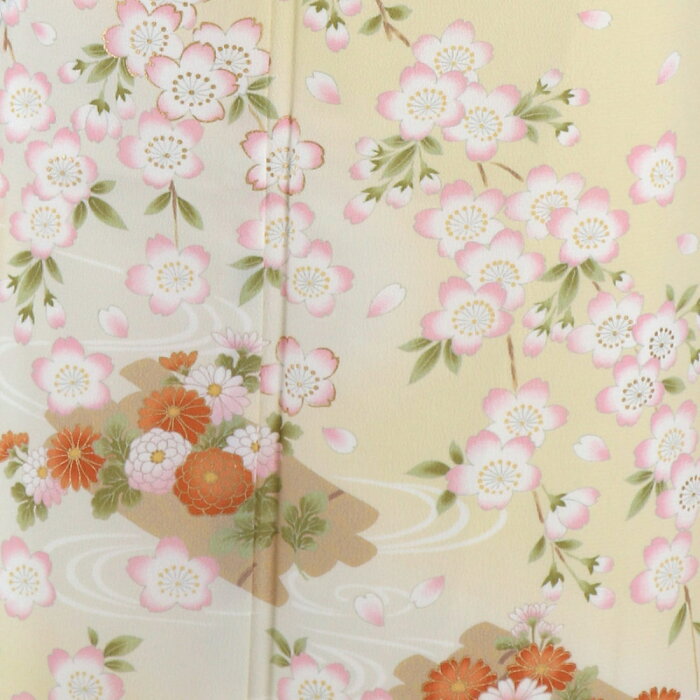 【楽天市場】「JAPAN STYLE」お仕立て上がり洗える着物 訪問着 袷 訪問着 流水に枝垂れ桜と花筏（薄黄色） ジャパンスタイル 高級
