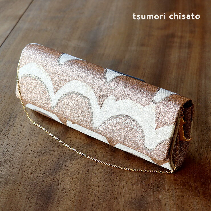 ＼2点で3％OFFクーポン／【特別価格】tsumori chisato（ツモリチサト）クラッチバッグ - ねこ波（オフシロ×ピンクゴールド）- 金 ゴールド 猫 動物 帯地 正絹 ラメ なみ パーティーバッグ 和洋兼用 レディース【送料無料】【あす楽】【新品】