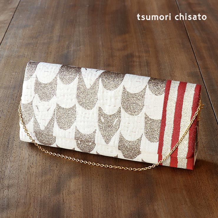 【特別価格】「tsumori chisato -ツモリチサト-」クラッチバッグ - フォックス(アイボリー) - チェーン付 アイボリー 赤 金 銀 狐 キツネ 動物 アニマル 矢絣風 猫 ドレス モード チャーム付 即日発送可【あす楽】【日本製】【送料無料】