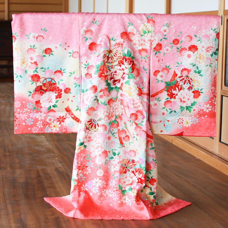 [正絹] お宮参り 女の子 初着 産着 鞠に牡丹 ピンク 一つ身 金刺繍 桜 菊 花 ぼか...
