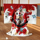 \2点で3%OFFクーポン/【レンタル】4泊5日 お宮参り 男の子 初着レンタル 寶船に兜 エンジ 赤 JAPANSTYLE アカ ブラック 兜 宝船 三日月 ...
