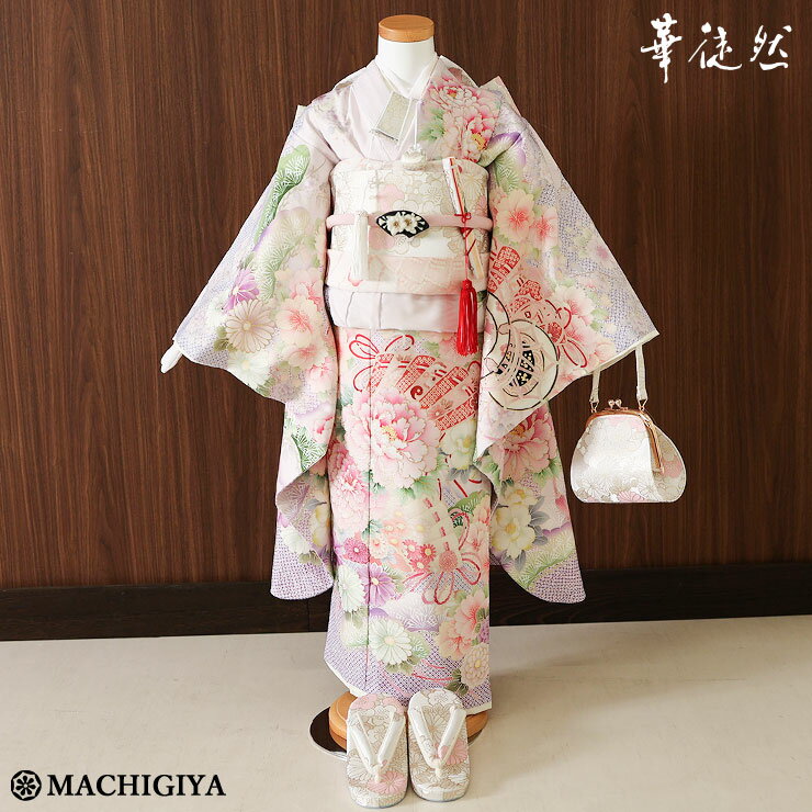 \2点で3%OFFクーポン/【レンタル】七五三 セット 7歳 女の子 着物「春秋扇面」絵羽 紫色 パープル 花柄 吉祥 アンティーク風 華徒然 H-2 フルセッ...