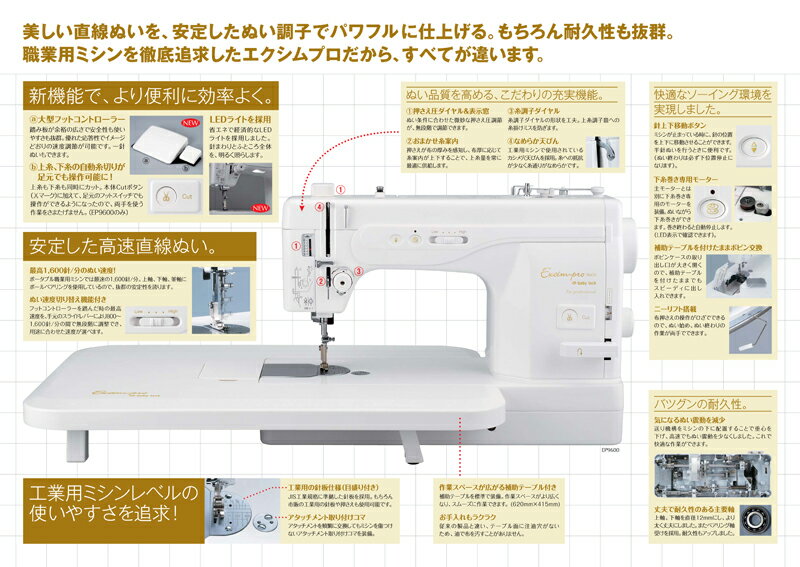 【ミシン】【送料無料】【5年保証】 ジューキ 高速直線ミシン 職業用ミシン 自動糸切り付き エクシムプロ EP9600 (ep9600) 【ミシン本体】【みしん】