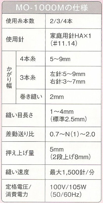 【ミシン】【5年保証】 JUKI (ジューキ)　2本針4本糸 オーバー ロックミシン 　MO-1000M (MO1000M) アタッチメントセット付き！ イージースレッダー搭載 【シュルル】 【ミシン本体】【みしん】