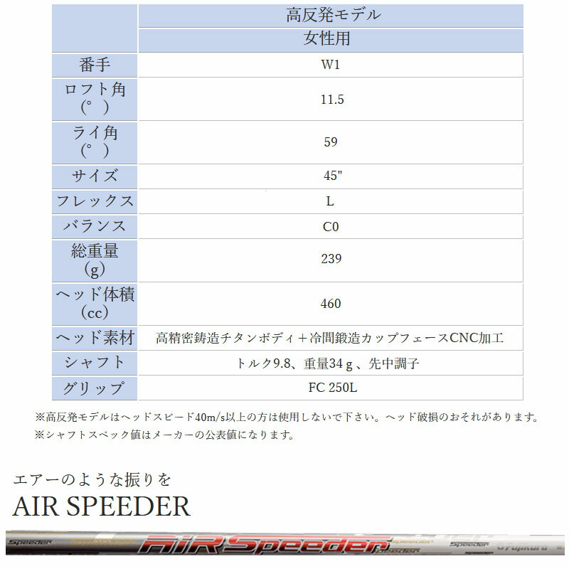 エナゴルフ EG-01 高反発 レディース ドライバー 11.5度 2021年 最新モデル イージー01 AIR Speeder(L)シャフト 女性用 ENA GOLF women's Hi-COR Driver 20at 2