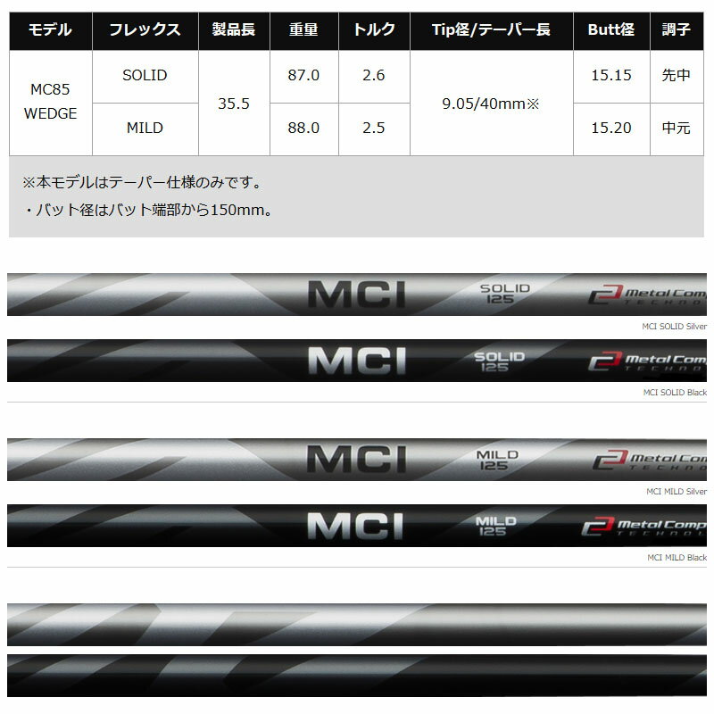 藤倉コンポジット フジクラ エムシーアイ ソリッド/マイルド MC85 ウェッジ用カーボンシャフト 日本製 Fujikura MCI SOLID/MILD Graphite Shaft MC85 WEDGE