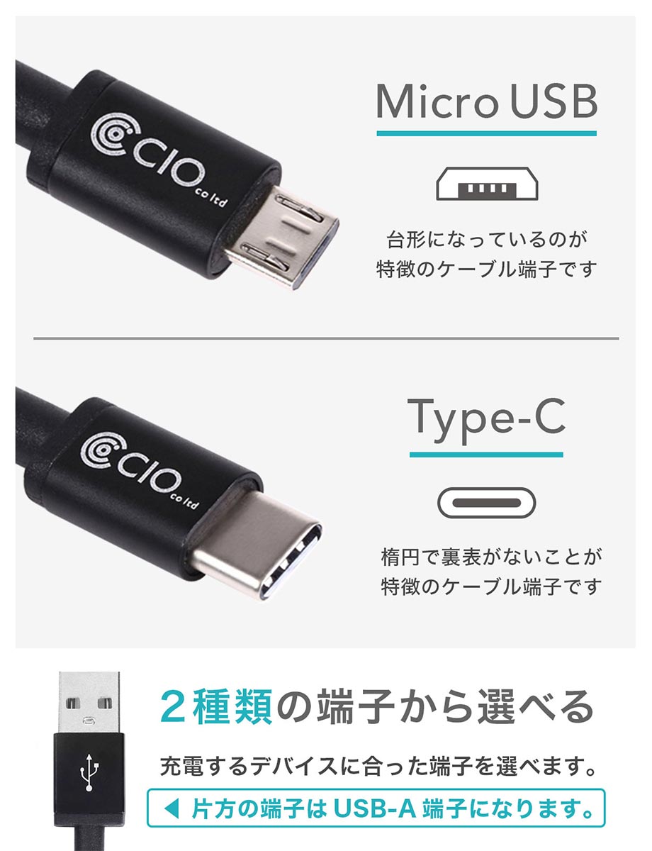 急速充電 ケーブル android USB Type-C Micro USB QualComm QuickCharge3.0 クイックチャージ 3A 9V 50cm 1m 2m データ転送