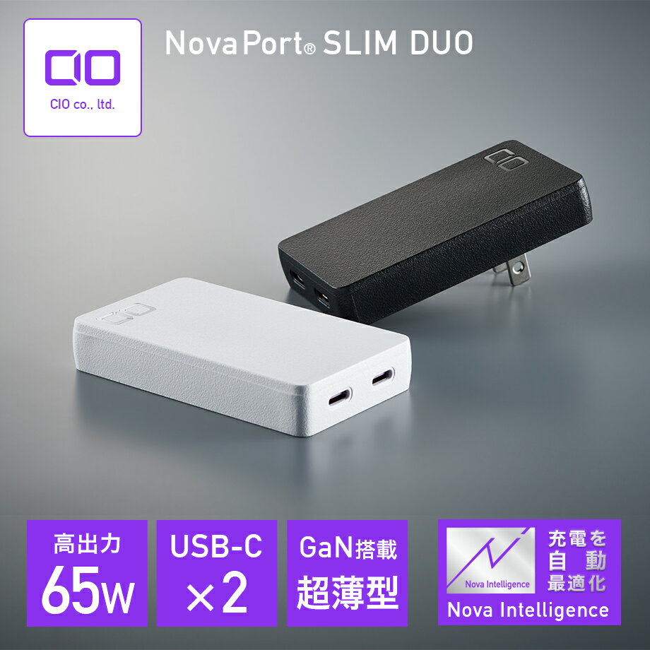 CIO NovaPort SLIM 65W PD 薄型 充電器  GaN Type-C 高出力 小型 急速充電器 タイプc USB 同時充電 iPhone 12 / 13 / 14 / 15 Pro Max Android Galaxy Macbook Pro / Air iPad ノートPC