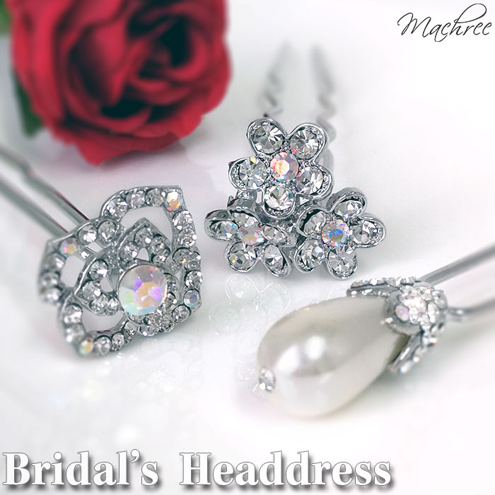 【メール便 送料無料】かんざし Uピン ヘッドドレス ヘアアクセサリー 髪飾り パーティー ビジュー パール ローズ 薔薇 花 フラワー ヘッドアクセ ウェディ...