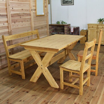【日本製】 【カントリー家具/パイン家具/パインテーブル】★クロステーブル1350 4点セット【smtb-KD】〈送料無料!〉新築・リフォーム・引越し・入学・木製【PU-WESTmama】
