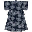 【先着200名限定】クーポンで50%OFF!7/13~16 23:59まで浴衣 レディース ネイビー 紺系 雨縞 牡丹 ボタン 夏祭り 花火大会 女性用 仕立て上がり【Sサイズ】 フリーサイズ 送料無料