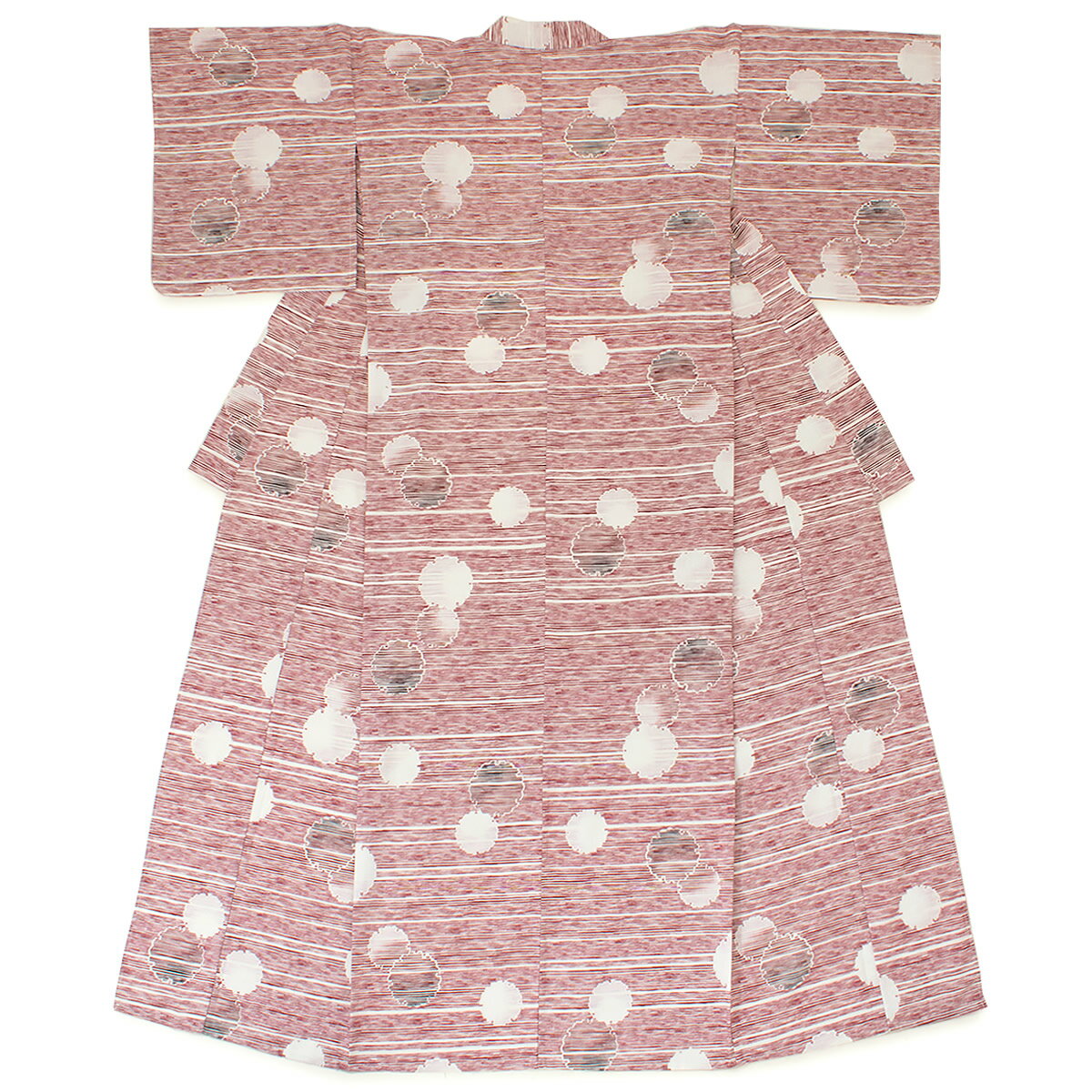 【クリアランス50%offクーポン】スーパーSALE限定レディース浴衣 Macle by bonheur saisons マクレ 赤 レッド 白 雪輪 ゆきわ 横縞 綿 ..