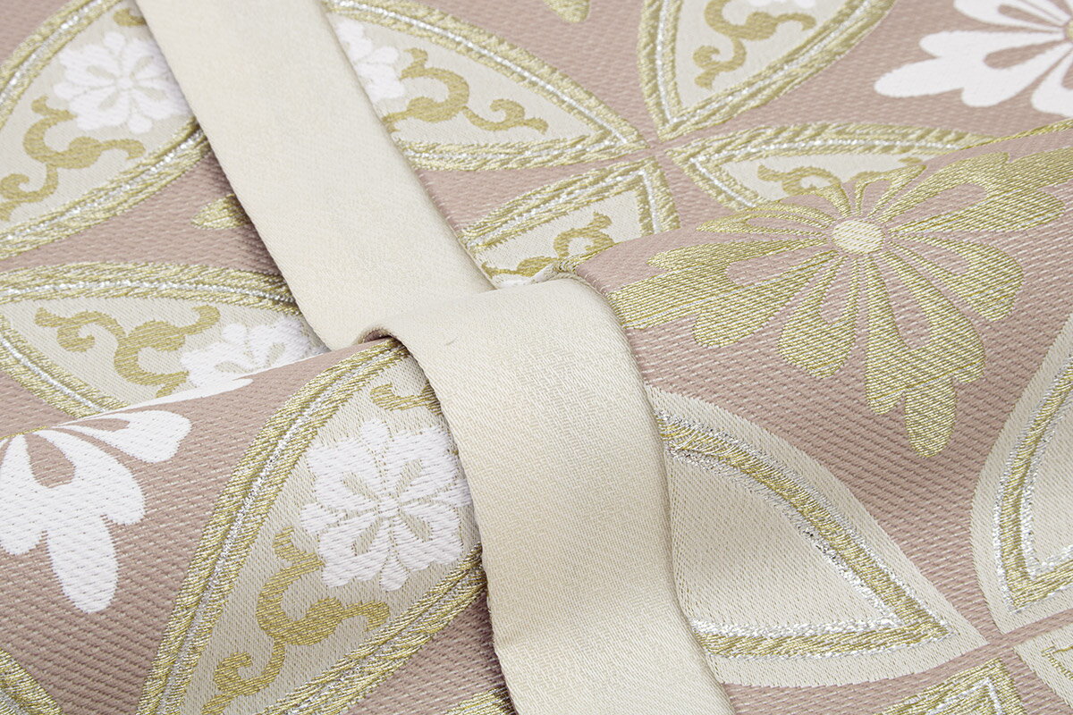 袋帯 訪問着 礼装 正装 金 ピンク クリーム くすみ ゴールド 白 ベージュ 花七宝 花 全通柄 小杉織物謹製 女性用 レディース 仕立て上がり日本製 送料無料